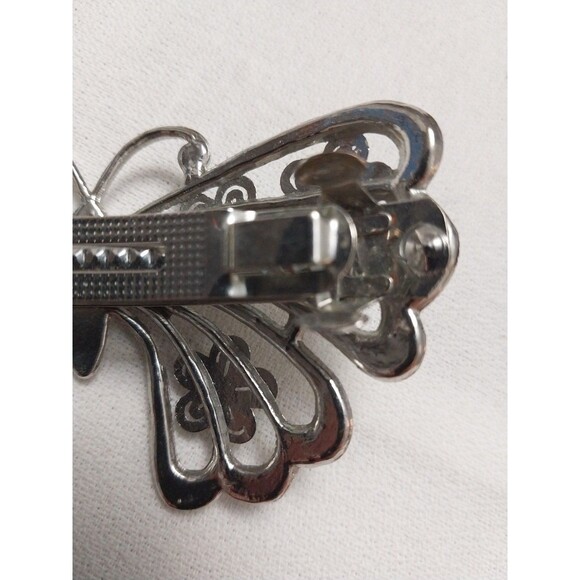 Vintage Butterfly Hair Clip Barrette French Style Silver Tone 3.75"x2.25" - Picture 5 of 10